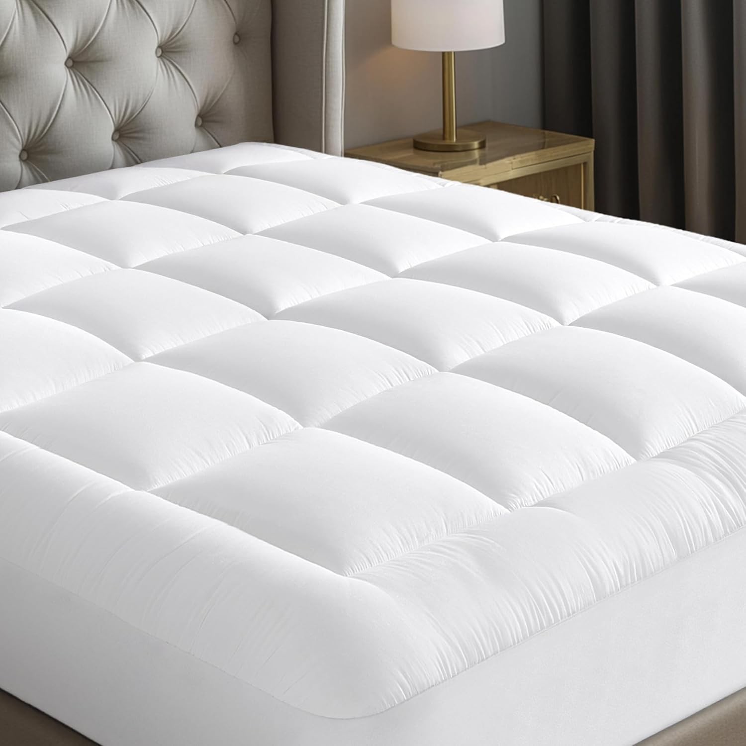 Cloud-Like Full Size Mattress Topper - 100% Cotton Top Full, White 