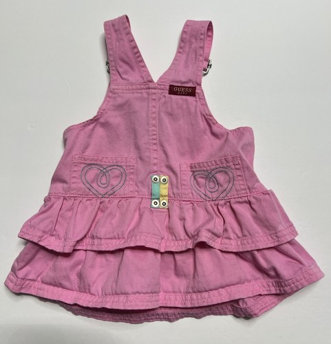 Rare Guess Baby Toddler Girl Pink Denim Jumper Dress Size 18 Months Ruffle Skirt - Picture 13 of 17