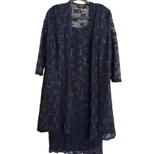 R&M Richards Navy Blue Lace Sequin Dress & Jacket Set Formal Size 8 cocktail