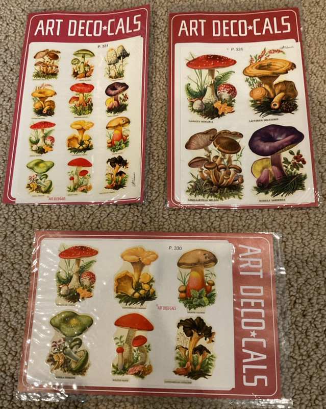 Vtg Art Deco-Cals Mushrooms decals From Italy Pezzetti B & Figlio P 330, 328,331