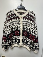 Vtg Eddie Bauer Wool Nordic Snowflake Cardigan Sweater USA Womens 1993 Size XL