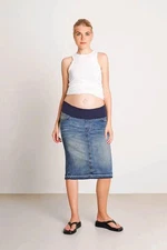 Women Maternity 27" Length Pencil Skirt Stretch Denim no slit Vin wash#WG-77511