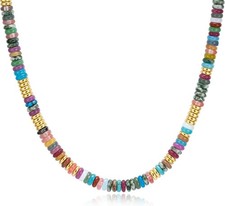 Boho Beaded Necklace for Women, Colorful Natural Stone Choker Necklace, 6MM
