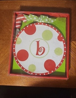 Mud Pie Holiday Cheese Tray & Spreader Set   Monogram  B  Red Green Polka Dot