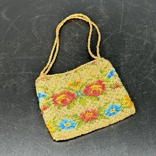 Vtg Micro-beaded Floral Tiny Purse Glass Beads Minor Bead Loss 4x4.5  