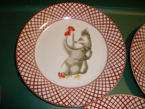 Menge 3 Elite Dekor 7,5" Teller Huhn Design rot & weiß EUC - Bild 4 von 5