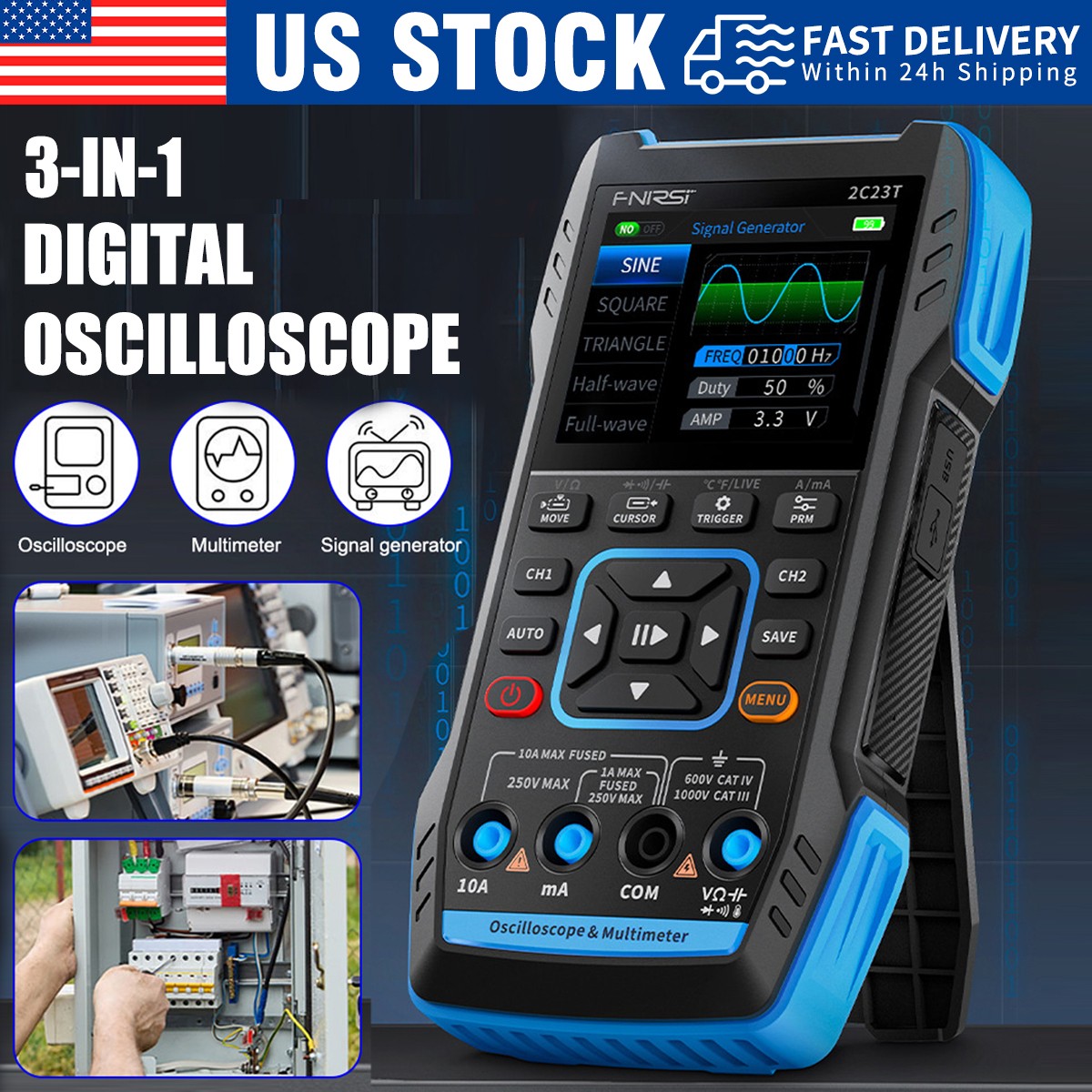 FNIRSI 2C53T Upgrade Handheld Digital Oscilloscope Multimeter Signal Generator