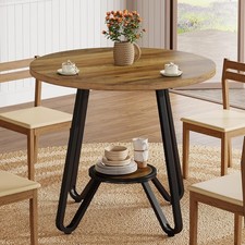 31.5-Inch Round Dining Table, Industrial Small Kitchen Table with Metal Base
