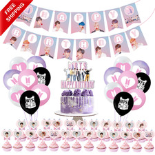 Kpop BTS Birthday Party Kit Supplies Banner Cake Topper Cupcake Toppers Balloons