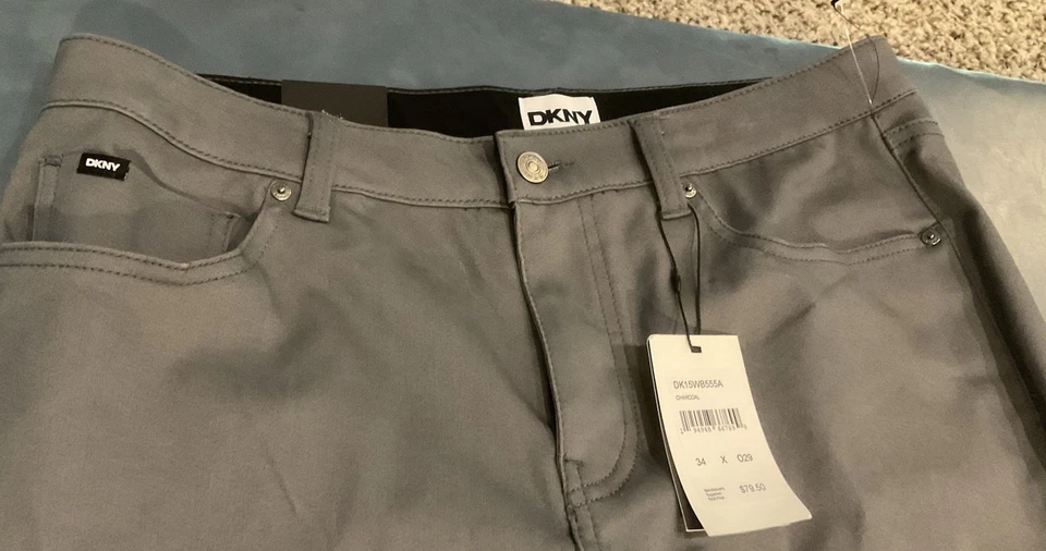 DKNY Pants Men's 34x29 Stanton Slim Fit Taper 5 Pocket Stretch Dark Grey NEW $79 - Image 3 of 4