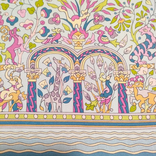 Unused w/box HERMES Carre 90 LES JARDINS D'ARMENIE Silk Scarf 90cm Light blue - Picture 8 of 23