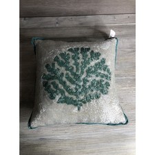 Coastal Collection White Turquoise Coral Beaded Decor Pillow Beach Ocean 14x14