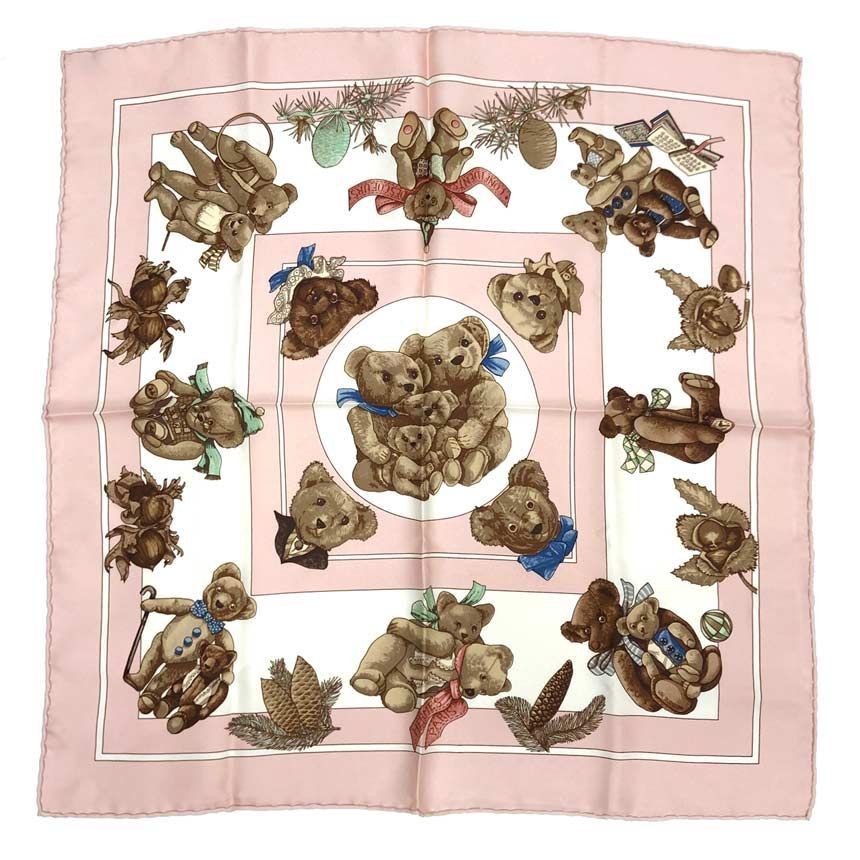 Rare HERMES Carre 45 Scarf Teddy Bear CONFIDENTS DES COEURS Pink aq12163 From Ja