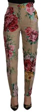 DOLCE & GABBANA Pants Beige Floral Dress Formal High Waist IT38/ US4 /XS $1500