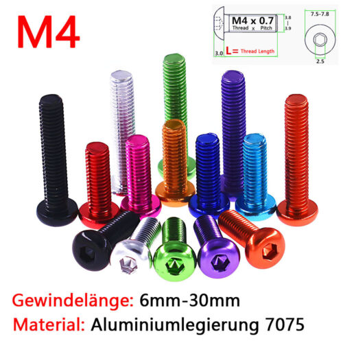 M4 Linsenkopfschrauben Aluminium Innensechskant Schrauben DIY Farbige ISO 7380 - Afbeelding 1 van 5