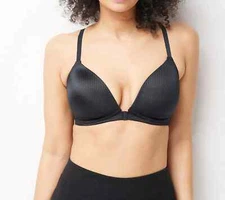 Breezies Shimmer Microfiber Front Close Wirefree Bra Black 36DDD New