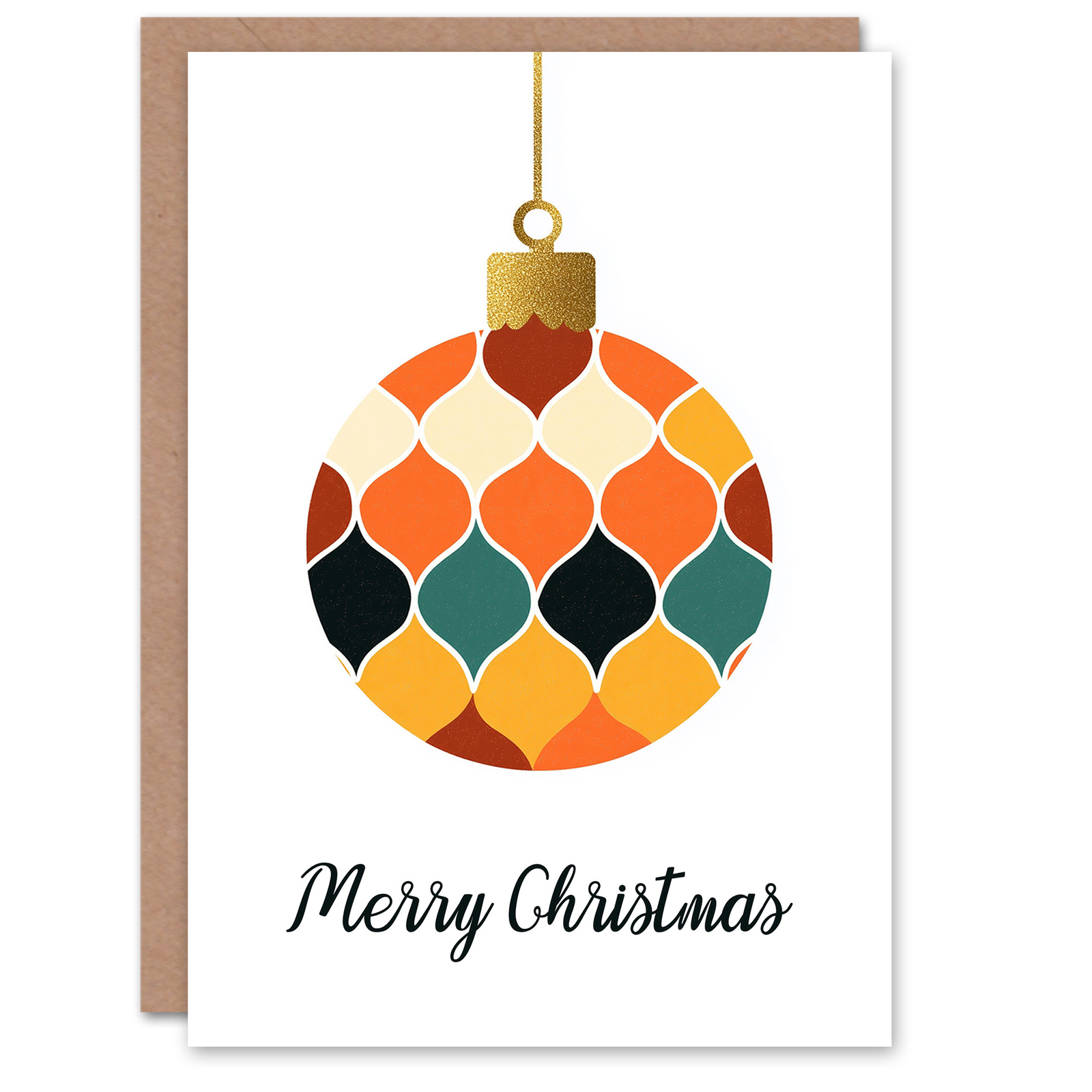 Single Mid Century Modern Colourful Bauble Christmas Greeting Card