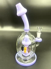 9" Purple Mushroom Recycler Glass Bong 14mm Bowl Water Pipes Hookah