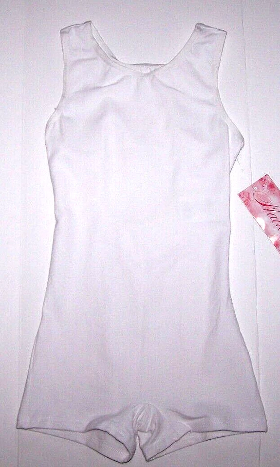 Natalie Theatrical Biketard Unitard Leotardo Bicicleta Pantalones Cortos Body Blanco Nuevo Niña Foto 3 de 4