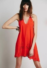 Intimately Free People Easy Livin' Slip Dress XS Fire Cracker Red Embroidered