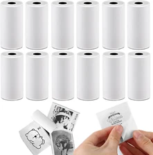 12 Rolls 53Mmx3.75M White Thermal Printer Paper, Mini Self-Adhesive Label Printe