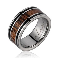 GENUINE EBONY GABON BOCOTE WOOD WEDDING BAND RING TITANIUM 8MM SIZE 3-14
