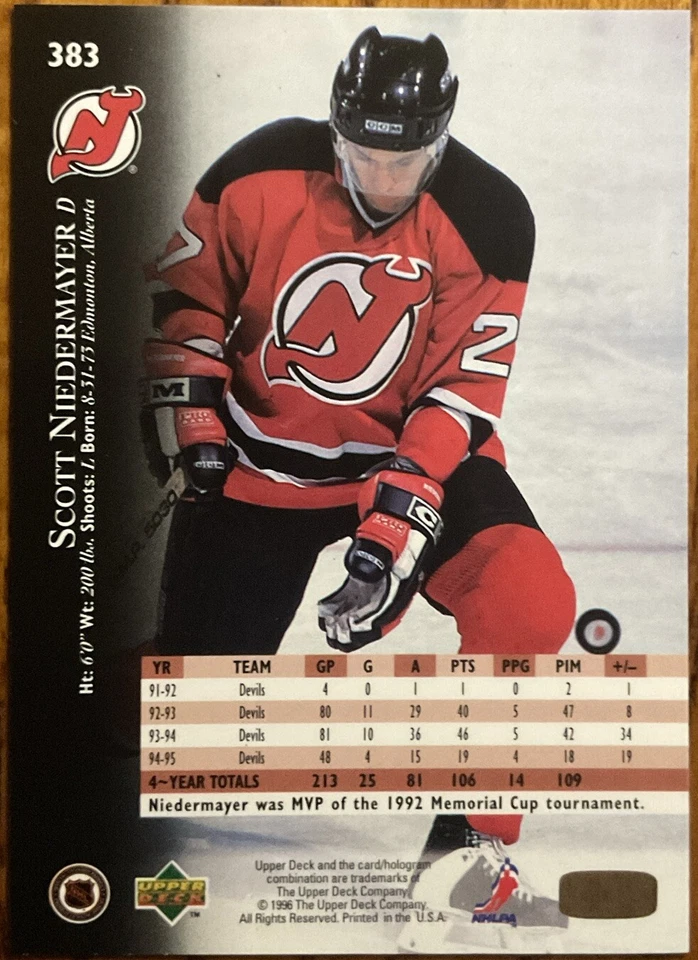 1995-96 Upper Deck Electric Ice Gold RARE Scott Niedermayer #383 - Image 2 of 3