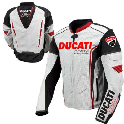 DUCATI Veste en Cuir de Moto Hommes Veste Motard en Cuir Veste en Cuir de Motard - Photo 1/2