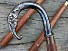 Vintage Designer Brass Handle Antique Style Wooden Walking Stick Elephant Cane