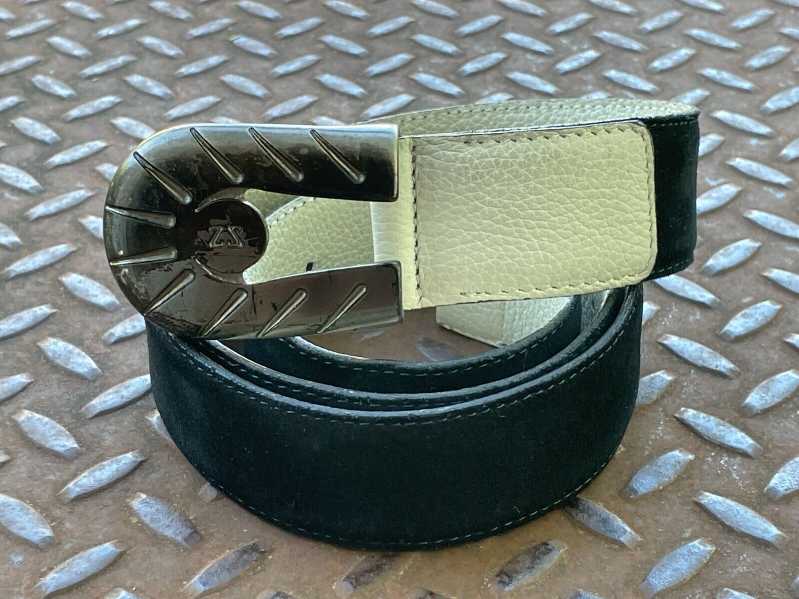 ZS Zegna Sport Men Belt Black Suede Leather Waist… - image 5