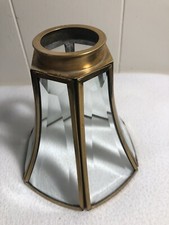 Set of 4 Vintage Beveled Glass & Brass Light Shades / Covers