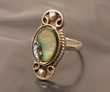 Vintage Sterling Silver South Western Mother of Pearl band Ring size 4 1/2