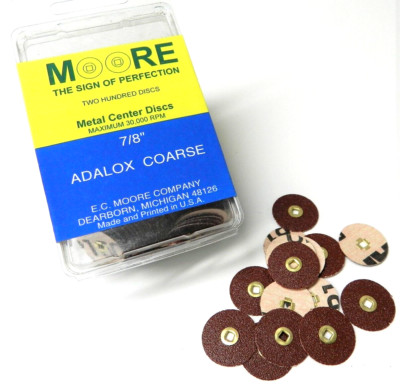 E.C. Moore's Adalox Coarse 7/8'' Sanding Disc Snap On Brass Center Pack of 200