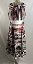 Nine West Striped Dress Retro Fit Pleated Multicolored Size 8 EUC! No Flaws!