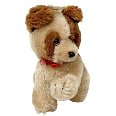 Vintage Russ Yapper Puppy Dog Plush Stuffed Animal 6'' Brown Tan Holding Up Foot