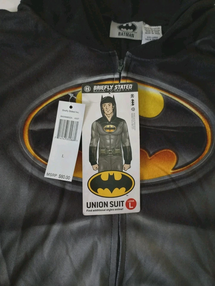 NUEVO CON ETIQUETAS DC Comics Brevemente Declarado Para Hombres Batman Traje de Unión Disfraz Mono Pijama Largo Foto 3 de 4