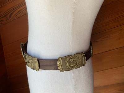 Banana Republic Vintage Italian Leather Brass Safari Women’s Belt Sz M Vtg BANANA REPUBLIC Safari Womans Brass Concho & Leather  main image 2