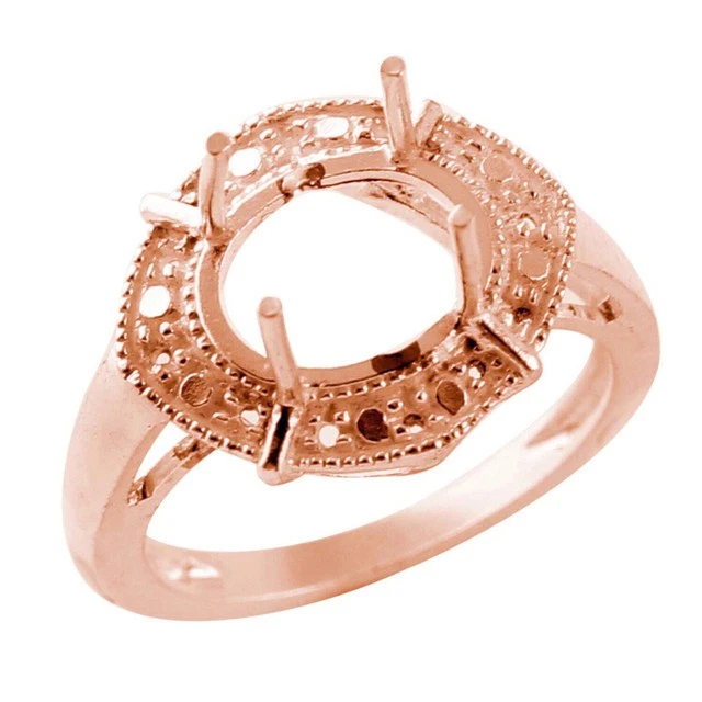 Semi Mount 10x8MM Oval Shape Solitaire Halo 925 Sterling Silver Rose Plated Ring - Image 2 of 4