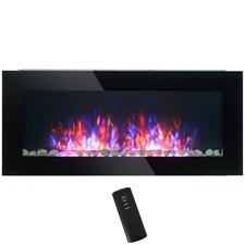 HOMCOM 41.3" 1500W Electric Wall-Mounted Fireplace with Flame Effect,7 Color Bac
