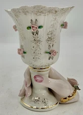 VINTAGE LEFTON CHINA PORCELAIN LADY'S HAND HOLDING GOBLET VASE ROSE JEWELRY Gold