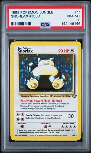 1999 POKEMON JUNGLE #11 SNORLAX-HOLO PSA 8
