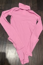 HM Pink Ribbed Turtleneck Long Sleeve Bodysuit Top Women's Small New