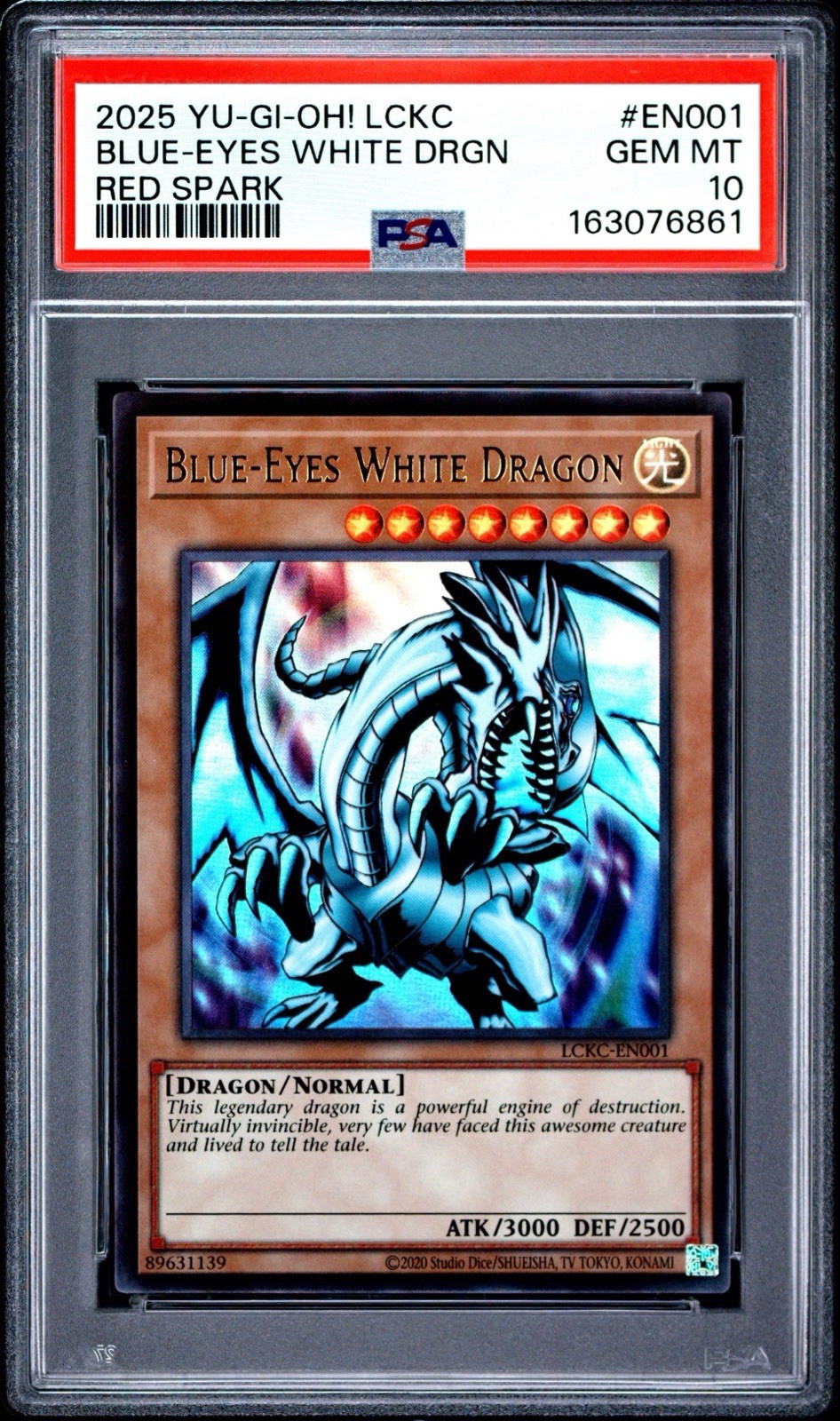 Blue-Eyes White Dragon LCKC-EN001 Red Spark Ultra Rare Graded PSA 10 GEM MINT view 3