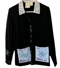 Michael Simon Lite Size L 100% Cotton Button Down Embellished Dots Cardigan*