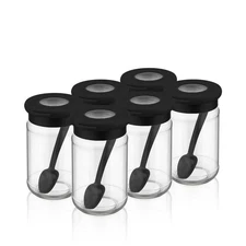 6-Piece Glass Spice Jar Set with Airtight Lids and Spoons – 380ml (12.8oz)