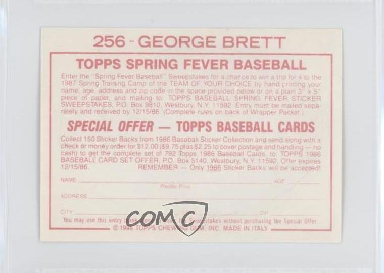 1986 Topps Album Stickers George Brett #256 HOF | eBay