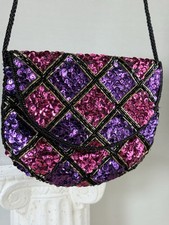 VINTAGE PURSE HAND BAG BEADED SEQUINS BRIDAL EVENING FORMAL PROM