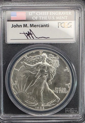 1986 $1 American Silver Eagle PCGS MS 69 | Mercanti Signed| 1oz .999 Fine Silver