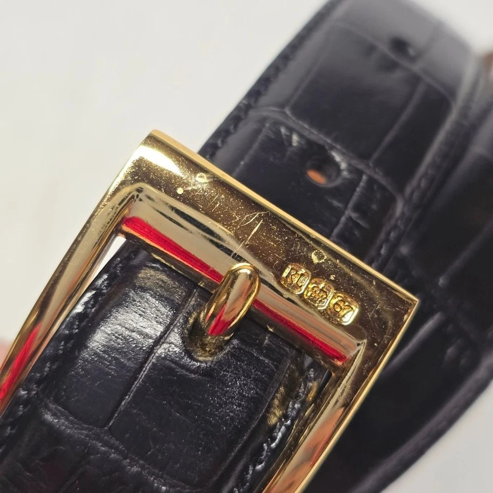 Cinturón grande de cuero negro en relieve vintage Ralph Lauren para mujer cocodrilo cocodrilo Foto 2 de 4