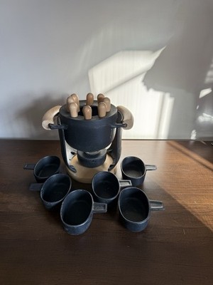 Bodum Designer R Nissen Cast Iron Fondue Set Wooden Good Condition